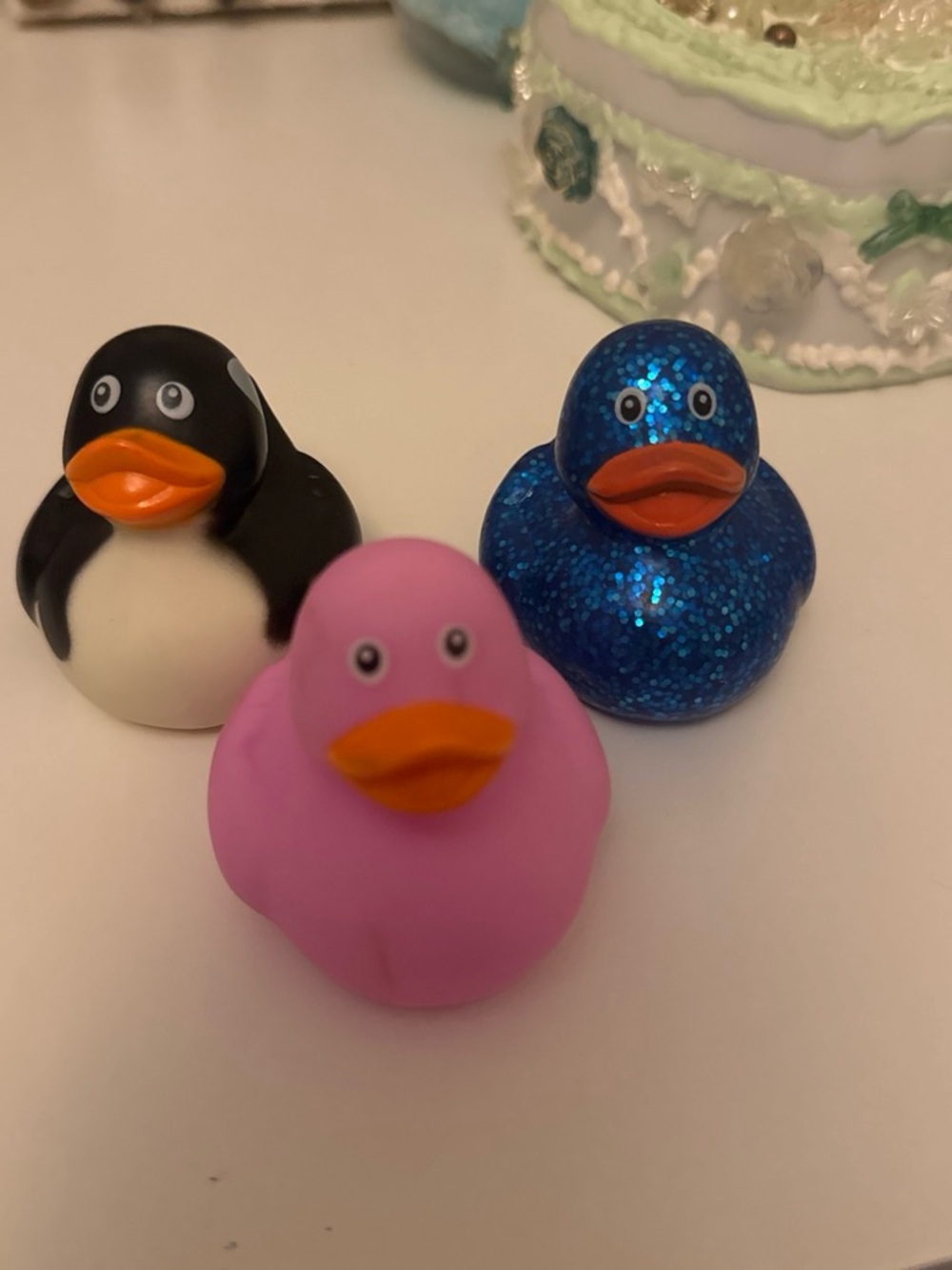 3-Pack Kids Bath Duck Toy Set - Pink, Black & Blue